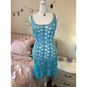 turquoise crochet dress